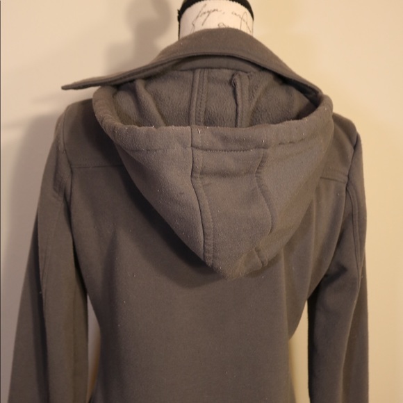 Gray button up pea coat jacket hoodie large - Picture 4 of 5